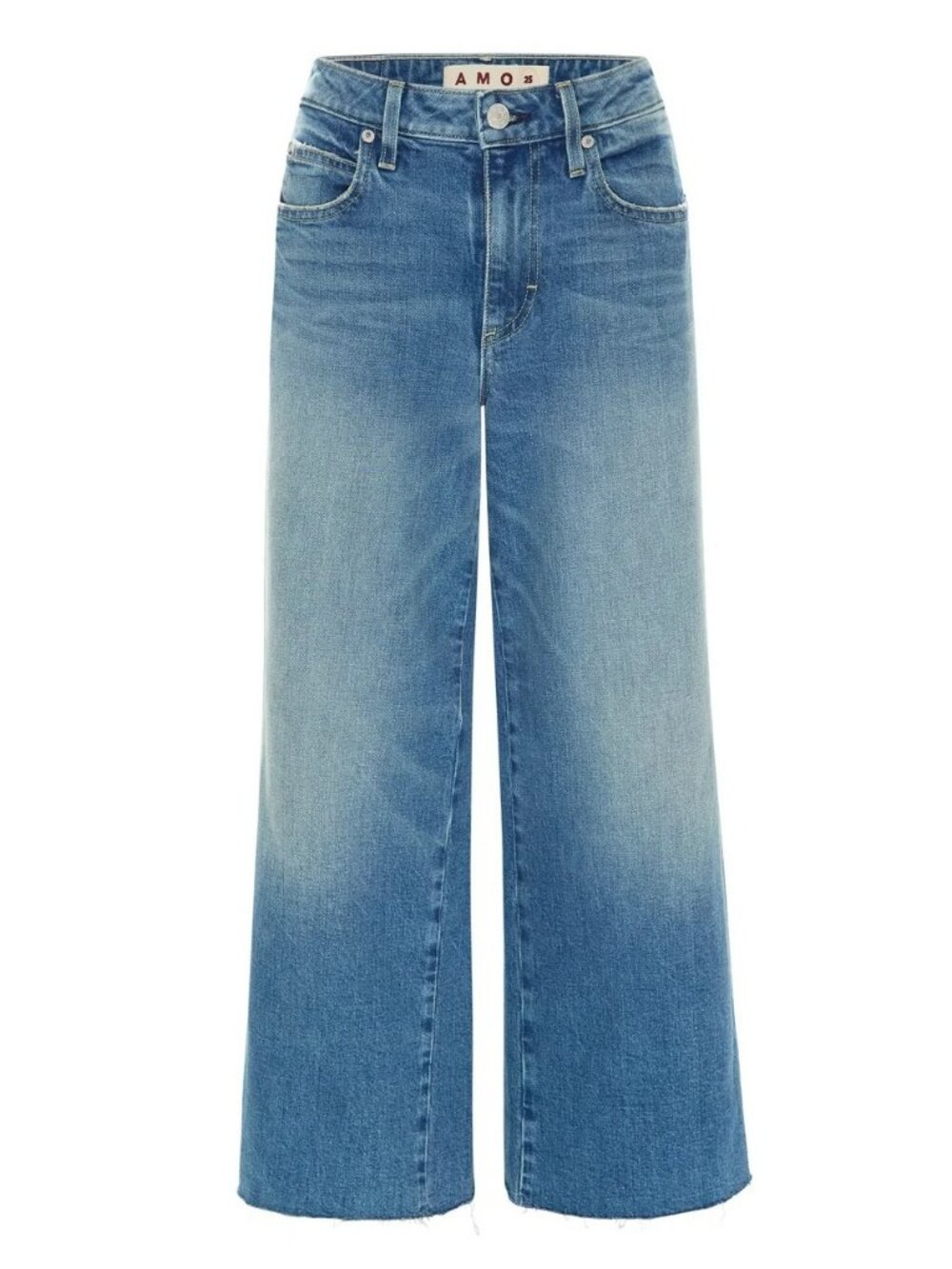 AMO Marjorie Jeans Dropout Blue Cropped Wide Leg Raw Hem Denim | Size 29